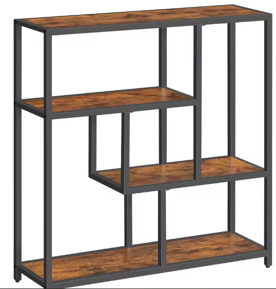 Moderne 4-laagse Boekenplank – Stalen Frame & Houtspaanplaten, Robuust Opbergrek voor Boeken, Decoraties en Kantooraccessoires, 30x100x103 cm