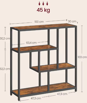 Moderne 4-laagse Boekenplank – Stalen Frame & Houtspaanplaten, Robuust Opbergrek voor Boeken, Decoraties en Kantooraccessoires, 30x100x103 cm
