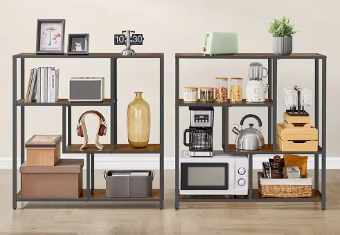 Moderne 4-laagse Boekenplank – Stalen Frame & Houtspaanplaten, Robuust Opbergrek voor Boeken, Decoraties en Kantooraccessoires, 30x100x103 cm