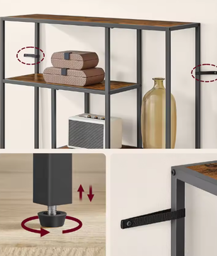 Moderne 4-laagse Boekenplank – Stalen Frame & Houtspaanplaten, Robuust Opbergrek voor Boeken, Decoraties en Kantooraccessoires, 30x100x103 cm