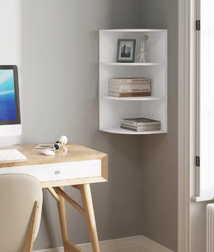 4-laags Hangende Hoekplank – Witte Wandplank voor Boeken en Decoratie