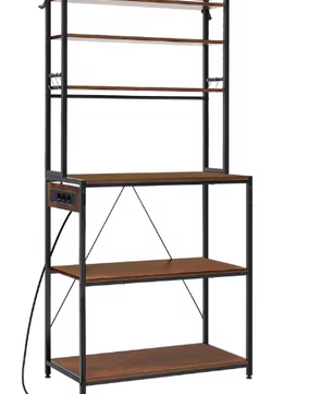 6-laags Keukenopbergrek met Stopcontact – Staande Plank voor Magnetron en Organizer