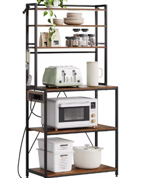 6-laags Keukenopbergrek met Stopcontact – Staande Plank voor Magnetron en Organizer