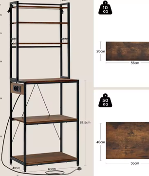 6-laags Keukenopbergrek met Stopcontact – Staande Plank voor Magnetron en Organizer