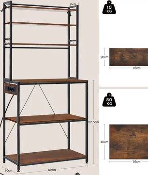 6-laags Keukenopbergrek met Stopcontact – Staande Plank voor Magnetron en Organizer