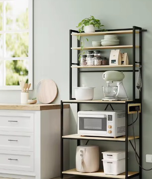 6-laags Keukenopbergrek met Stopcontact – Staande Plank voor Magnetron en Organizer