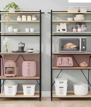 6-laags Keukenopbergrek met Stopcontact – Staande Plank voor Magnetron en Organizer