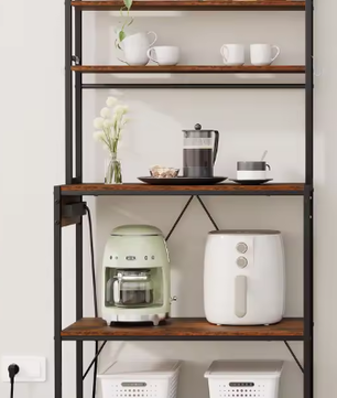 6-laags Keukenopbergrek met Stopcontact – Staande Plank voor Magnetron en Organizer