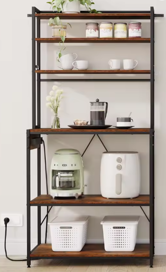 6-laags Keukenopbergrek met Stopcontact – Staande Plank voor Magnetron en Organizer