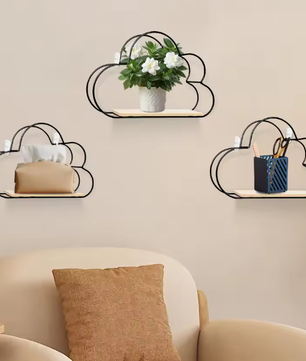 Wolkvormige Wandplanken – Set van 3 Hangende Planken voor Woondecoratie