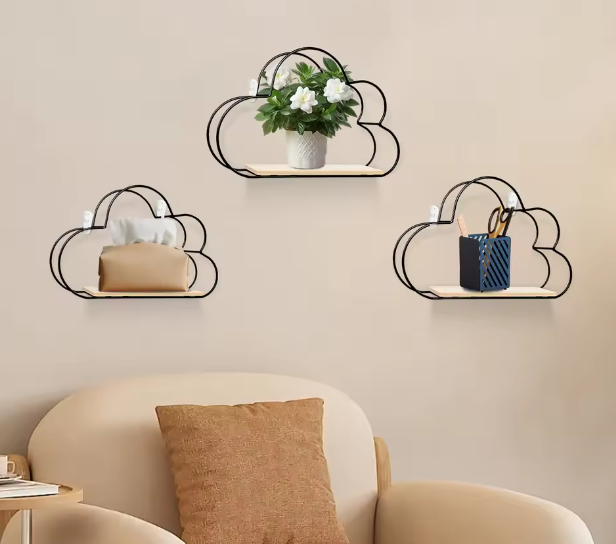 Wolkvormige Wandplanken – Set van 3 Hangende Planken voor Woondecoratie