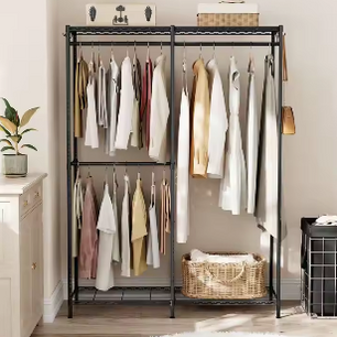 Verstelbaar Open Kledingrek – Met 3 Stangen en 4 Planken, Stalen Opbergkast