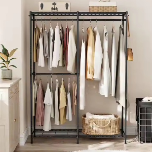 Verstelbaar Open Kledingrek – Met 3 Stangen en 4 Planken, Stalen Opbergkast