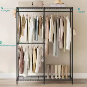 Verstelbaar Open Kledingrek – Met 3 Stangen en 4 Planken, Stalen Opbergkast