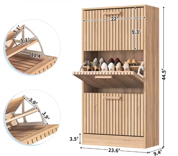 Schoenenkast met 3 Lades – Vintage Houten Schoenenrek