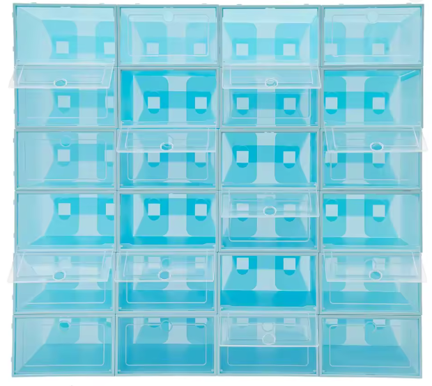 24-Delige Modulaire Schoenenkast met Stapelbare Transparante Opbergdozen – Ruimtebesparend Schoenenrek voor Hal, Slaapkamer, Garderobe en Kastopslag