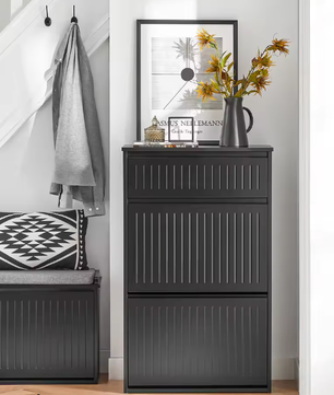 Schoenenkast met 2 Kleppen en Lade – Smal Schoenenrek met 4 Opbergplanken, Wit