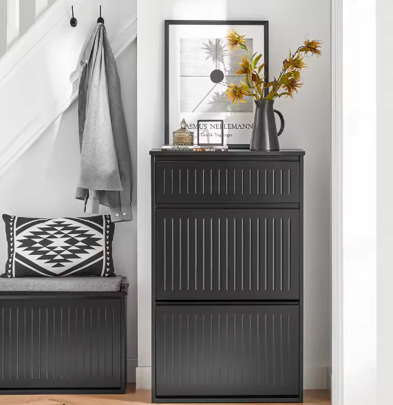 Schoenenkast met 2 Kleppen en Lade – Smal Schoenenrek met 4 Opbergplanken, Wit