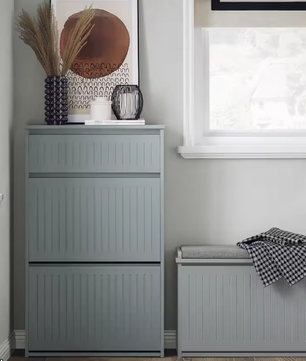 Schoenenkast met 2 Kleppen en Lade – Smal Schoenenrek met 4 Opbergplanken, Wit