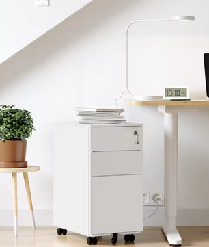 Rolcontainer met 3 Lades – Stalen Archiefkast op Wielen met Slot, 45×30×60 cm