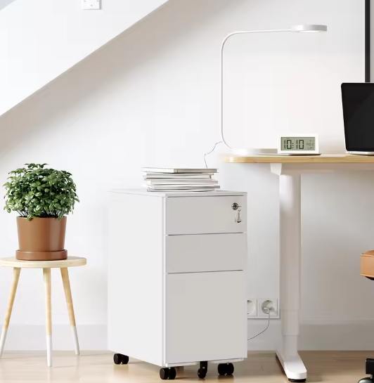 Rolcontainer met 3 Lades – Stalen Archiefkast op Wielen met Slot, 45×30×60 cm