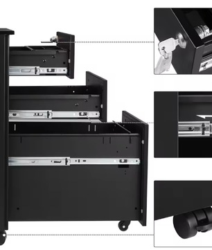 Rolcontainer met 3 Lades – Stalen Archiefkast op Wielen met Slot, 45×30×60 cm