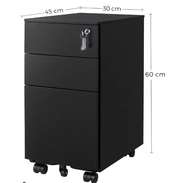Rolcontainer met 3 Lades – Stalen Archiefkast op Wielen met Slot, 45×30×60 cm