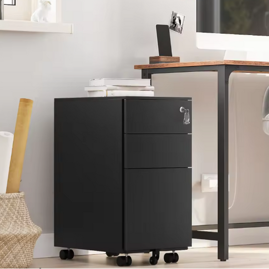 Rolcontainer met 3 Lades – Stalen Archiefkast op Wielen met Slot, 45×30×60 cm