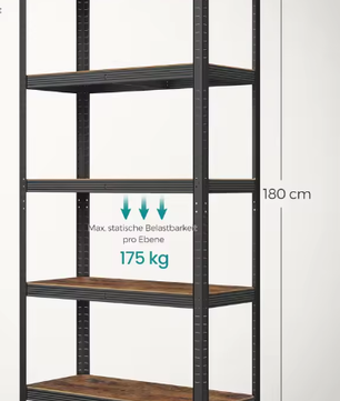 Industriële Opbergkast met 5 Verstelbare Planken – Metalen Frame en amp; Houtlook – 180×90×40 cm