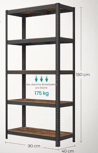 Industriële Opbergkast met 5 Verstelbare Planken – Metalen Frame en amp; Houtlook – 180×90×40 cm