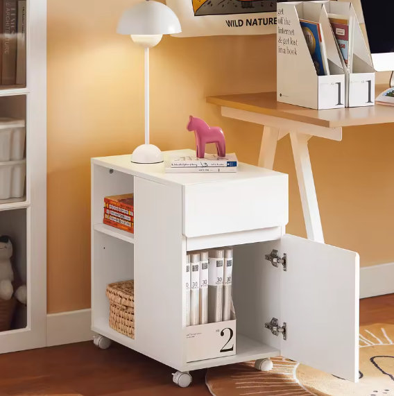 Verrijdbare Printertafel met Lade en Kast – Opbergkast op Wielen voor Kantoor en amp; Thuis