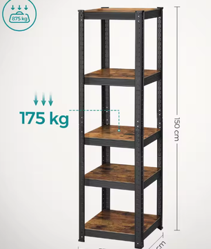 Stevig Industrieel Opbergrek met 5 Verstelbare Planken – Metaal en amp; MDF
