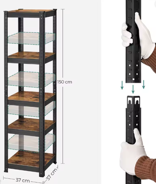Stevig Industrieel Opbergrek met 5 Verstelbare Planken – Metaal en amp; MDF