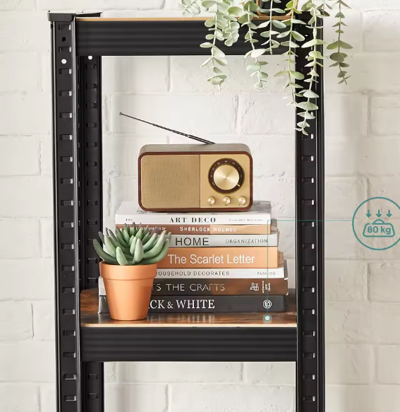 Stevig Industrieel Opbergrek met 5 Verstelbare Planken – Metaal en amp; MDF