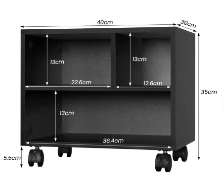 Verrijdbare Printerkast met 3 Open Vakken – Houten Opbergkast voor Kantoor en Thuis