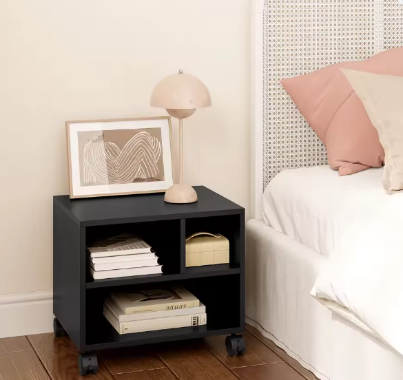 Verrijdbare Printerkast met 3 Open Vakken – Houten Opbergkast voor Kantoor en Thuis