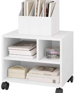 Verrijdbare Printerkast met 3 Open Vakken – Houten Opbergkast voor Kantoor en Thuis