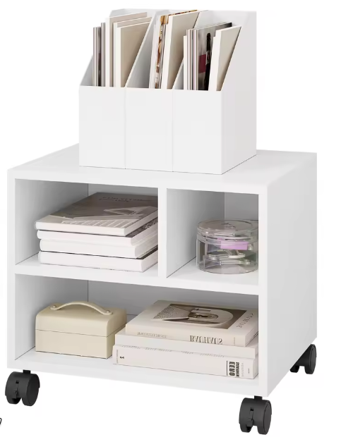 Verrijdbare Printerkast met 3 Open Vakken – Houten Opbergkast voor Kantoor en Thuis