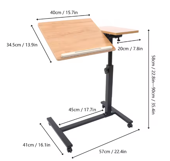 Verstelbare Laptoptafel met Wielen – 360° Draaibaar Bureau 58–90 cm