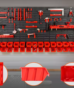 Wandrek met 30 Opbergbakken – Kunststof Gereedschapsrek voor Garage en Werkplaats