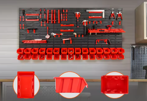 Wandrek met 30 Opbergbakken – Kunststof Gereedschapsrek voor Garage en Werkplaats