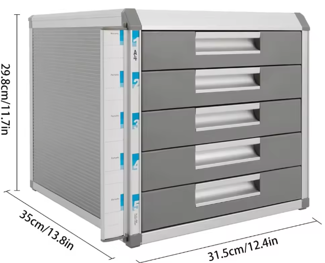 Bureau Organizer met 5 Lades – Aluminium Opbergkast met Slot voor Documenten en Kantoor