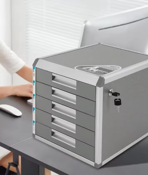 Bureau Organizer met 5 Lades – Aluminium Opbergkast met Slot voor Documenten en Kantoor