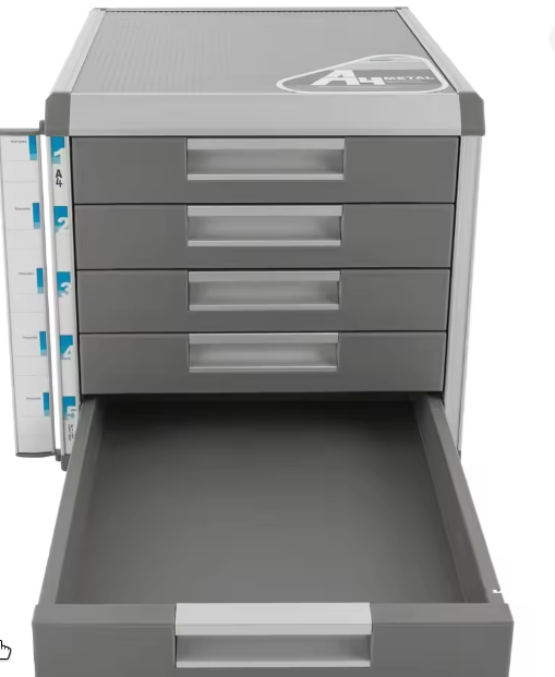 Bureau Organizer met 5 Lades – Aluminium Opbergkast met Slot voor Documenten en Kantoor