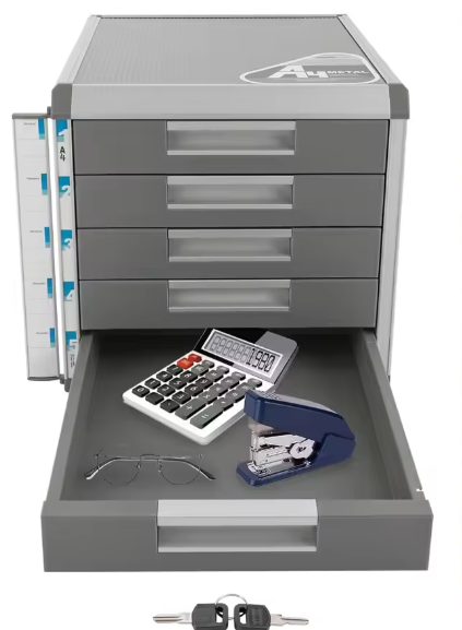 Bureau Organizer met 5 Lades – Aluminium Opbergkast met Slot voor Documenten en Kantoor