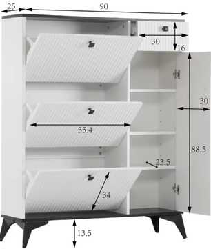 Schoenenkast met 3 Kleppen en Lade – Witte Hal Kast