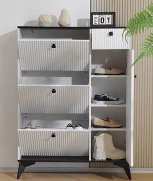 Schoenenkast met 3 Kleppen en Lade – Witte Hal Kast