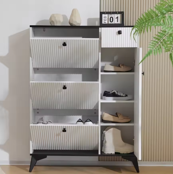 Schoenenkast met 3 Kleppen en Lade – Witte Hal Kast