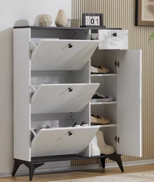 Schoenenkast met 3 Kleppen en Lade – Witte Hal Kast