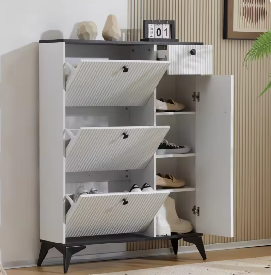 Schoenenkast met 3 Kleppen en Lade – Witte Hal Kast